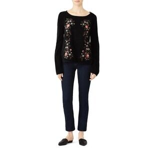 Cupcakes and Cashmere M Ruthie Black Sweater Floral Embroidery Valentines Day